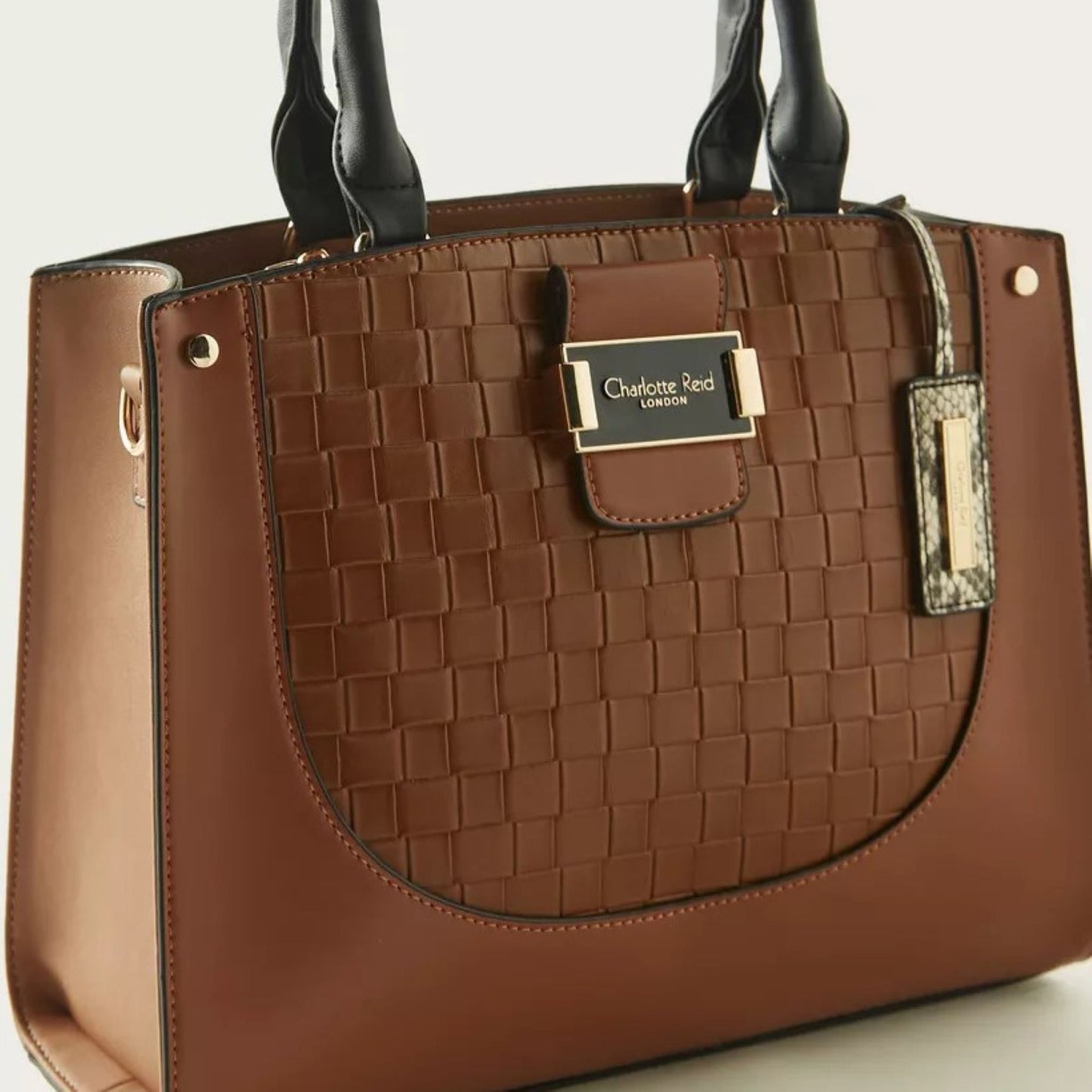 Tan Weave Textured Medium Satchel Bag