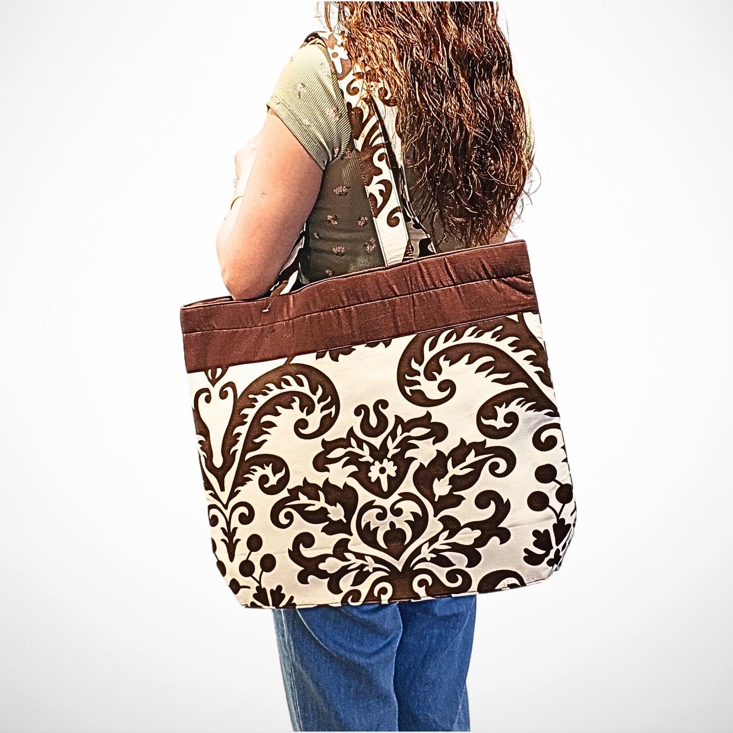 Brown Floral Shopper