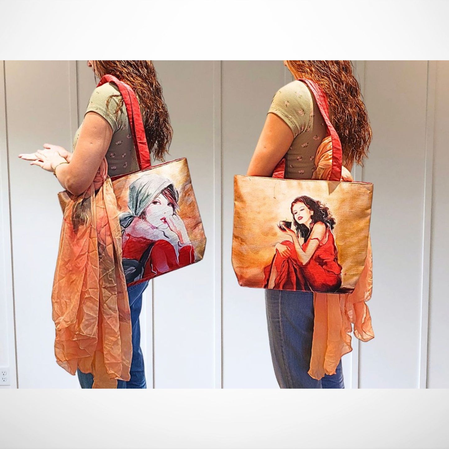 Two Girls Tote with Scarf