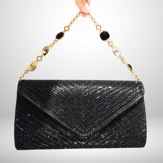 Gold with Crystal & Jet Handbag Chain
