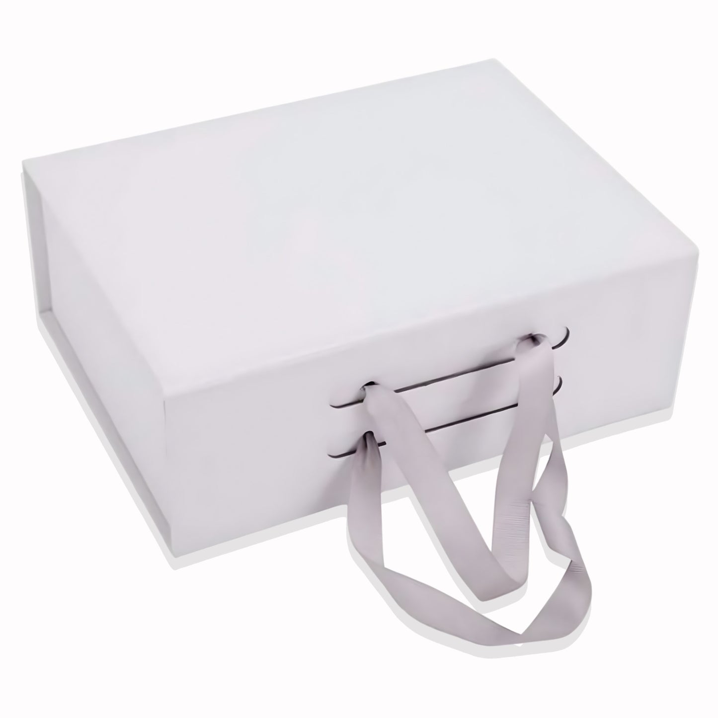 White rectangular box with a handle on a white background