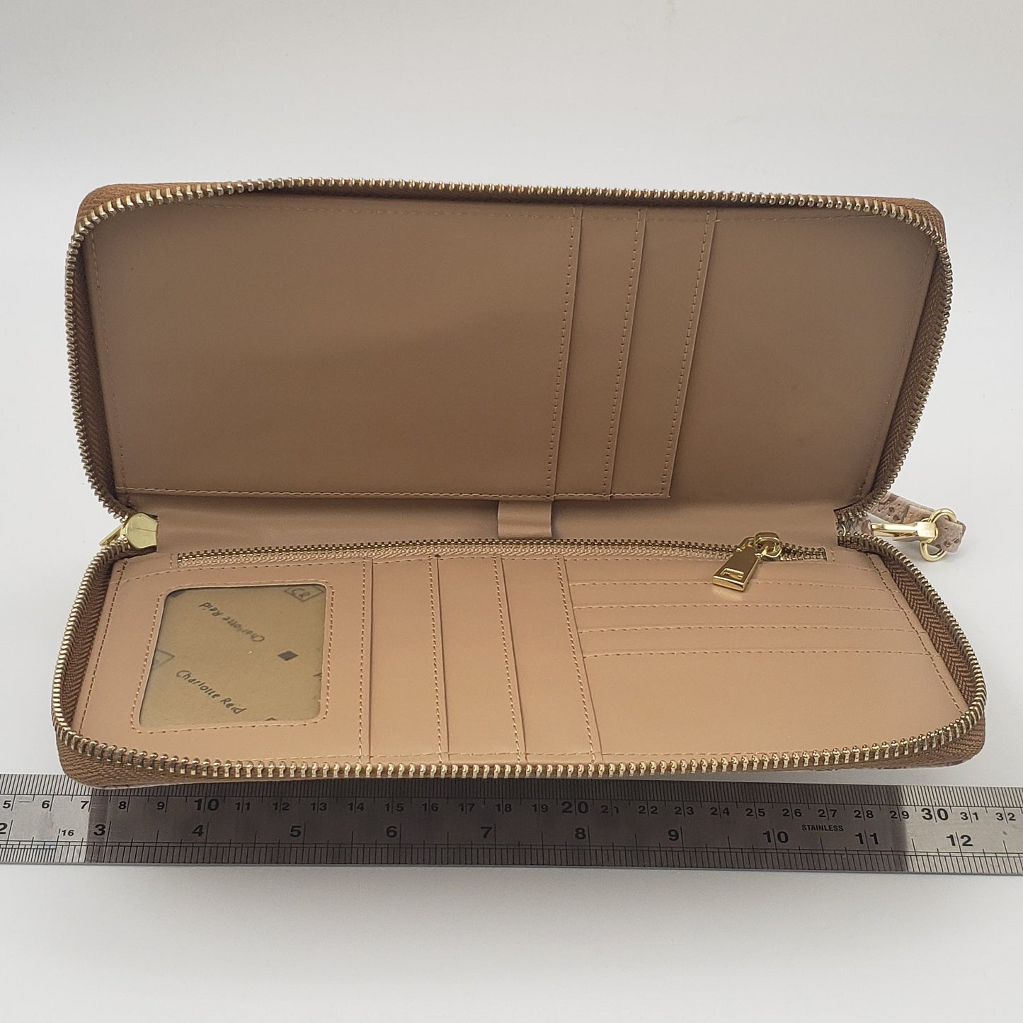 Long Beige Wallet Purse with Wrist Strap