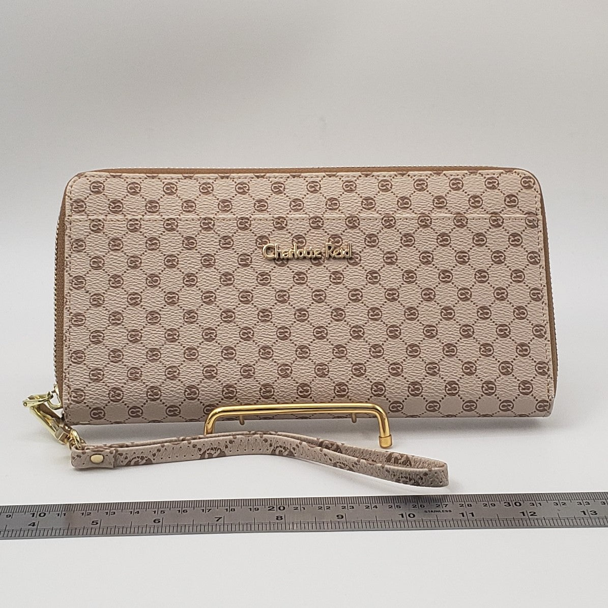 Long Beige Wallet Purse with Wrist Strap