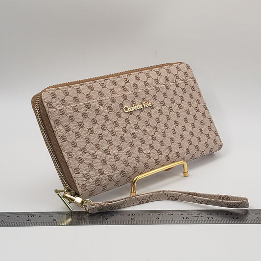Long Beige Wallet Purse with Wrist Strap
