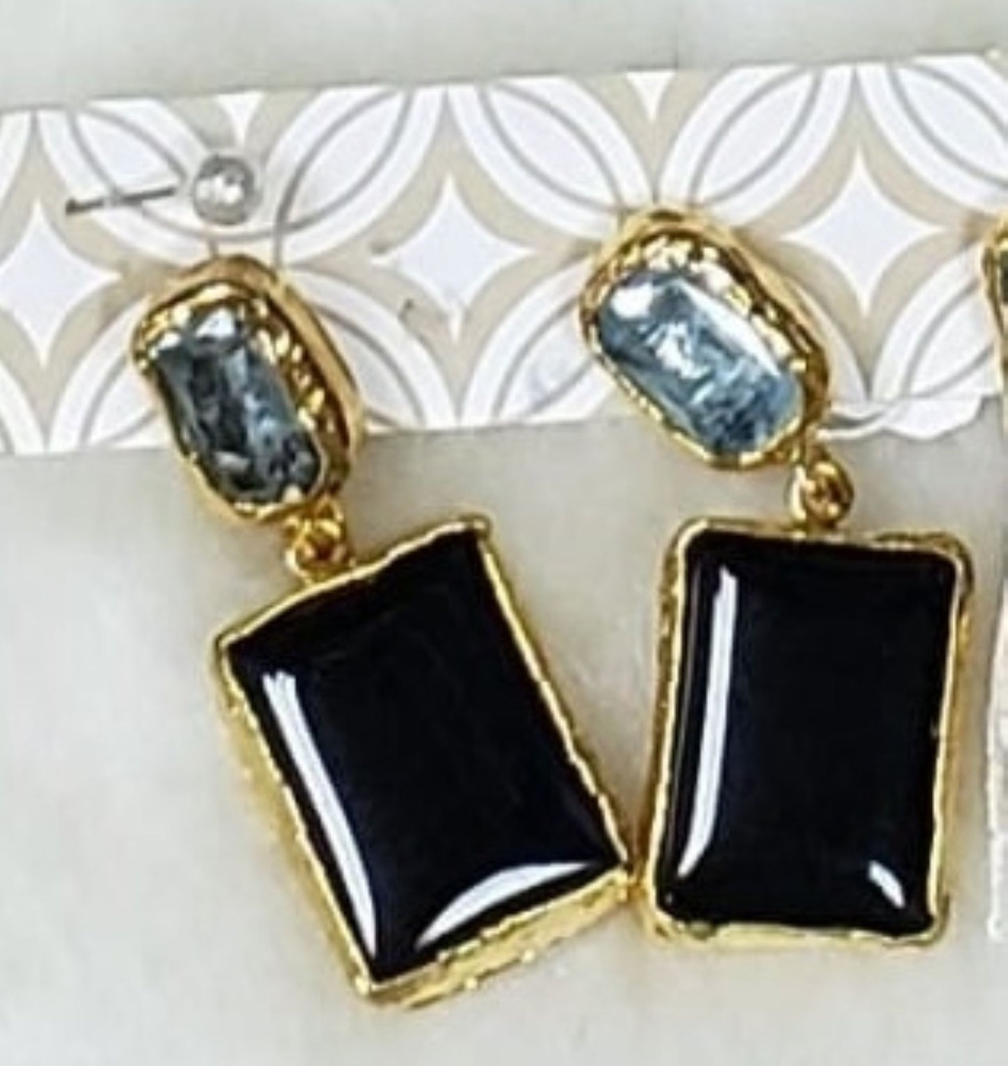 The Double Drop Earrings in Black Onyx & Blue Quartz