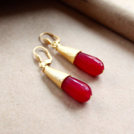 Long Drop Earrings in Red Carnelian