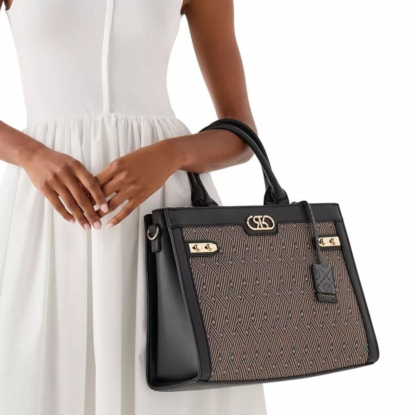 Black Textured Tote Bag with Detachable Strap