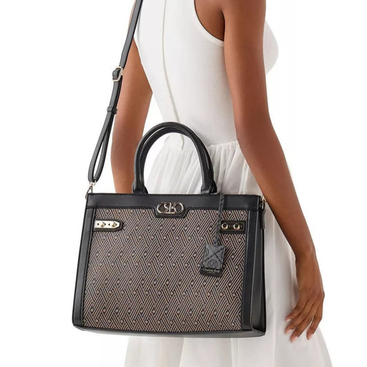 Black Textured Tote Bag with Detachable Strap