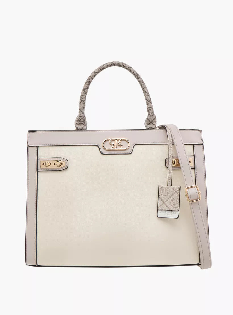 White Textured Tote Bag with Detachable Strap