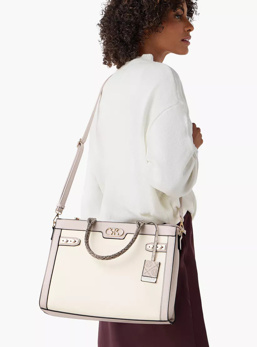 White Textured Tote Bag with Detachable Strap