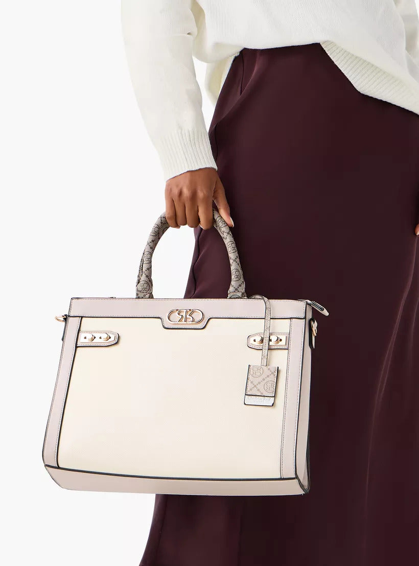 White Textured Tote Bag with Detachable Strap