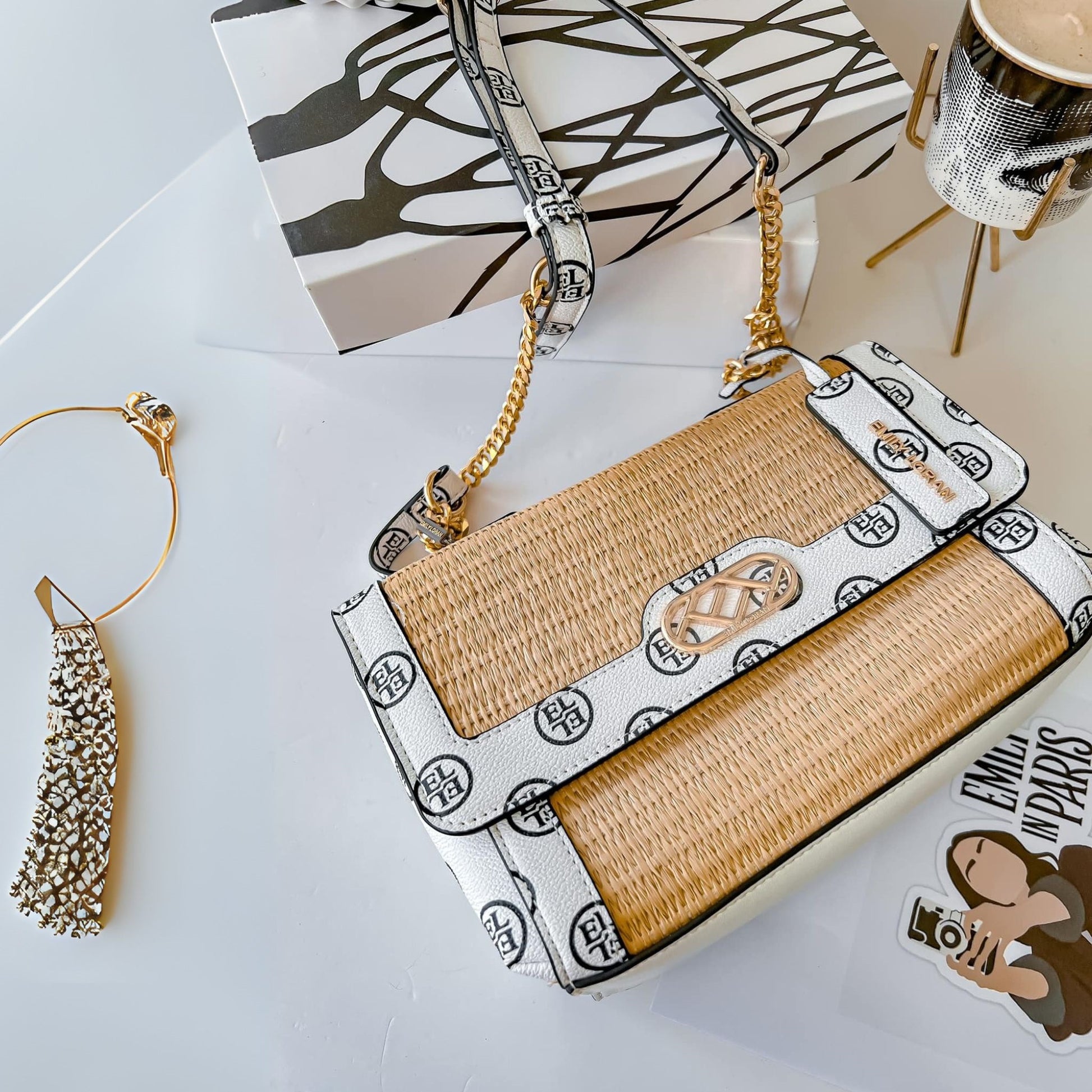 White Raffia Crossbody