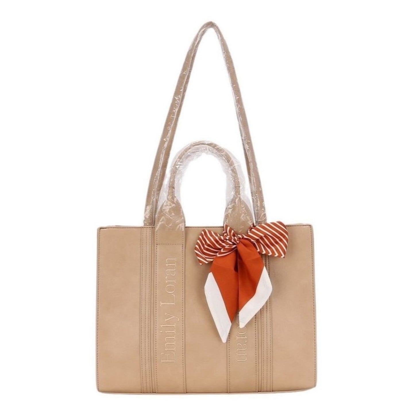 Beige Satchel Tote with Scarf Large