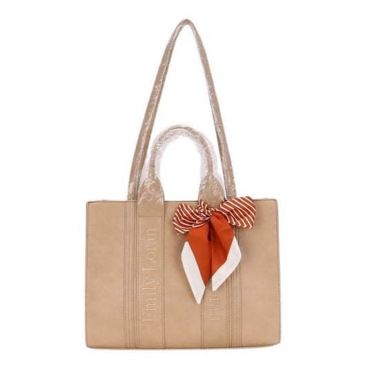 Beige Satchel Tote with Scarf Large