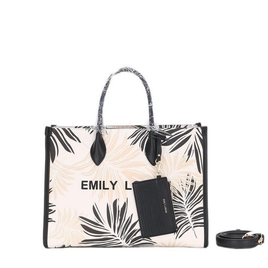 Black Printed Satchel Tote with Pouch (Large)