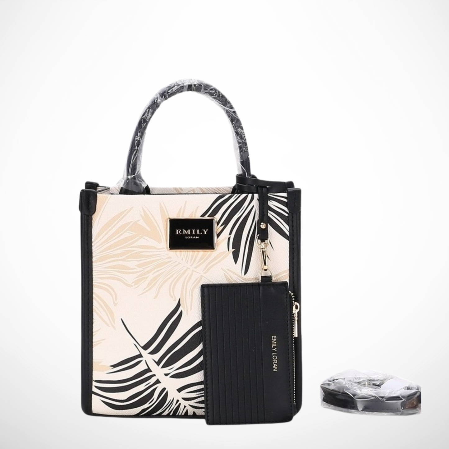 Tan Tropical Leaf Satchel Bag (Small)
