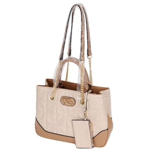 Beige Quilted Satchel Tote