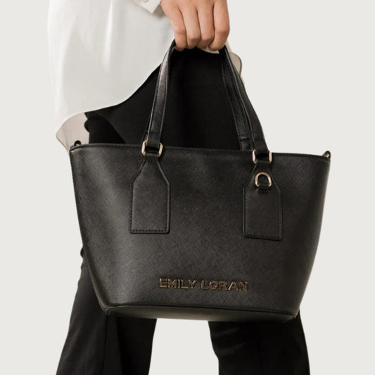 Black Satchel Tote with Embossed Strap