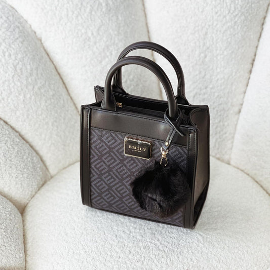 Black Multi Texture Double Handle Tote Bag