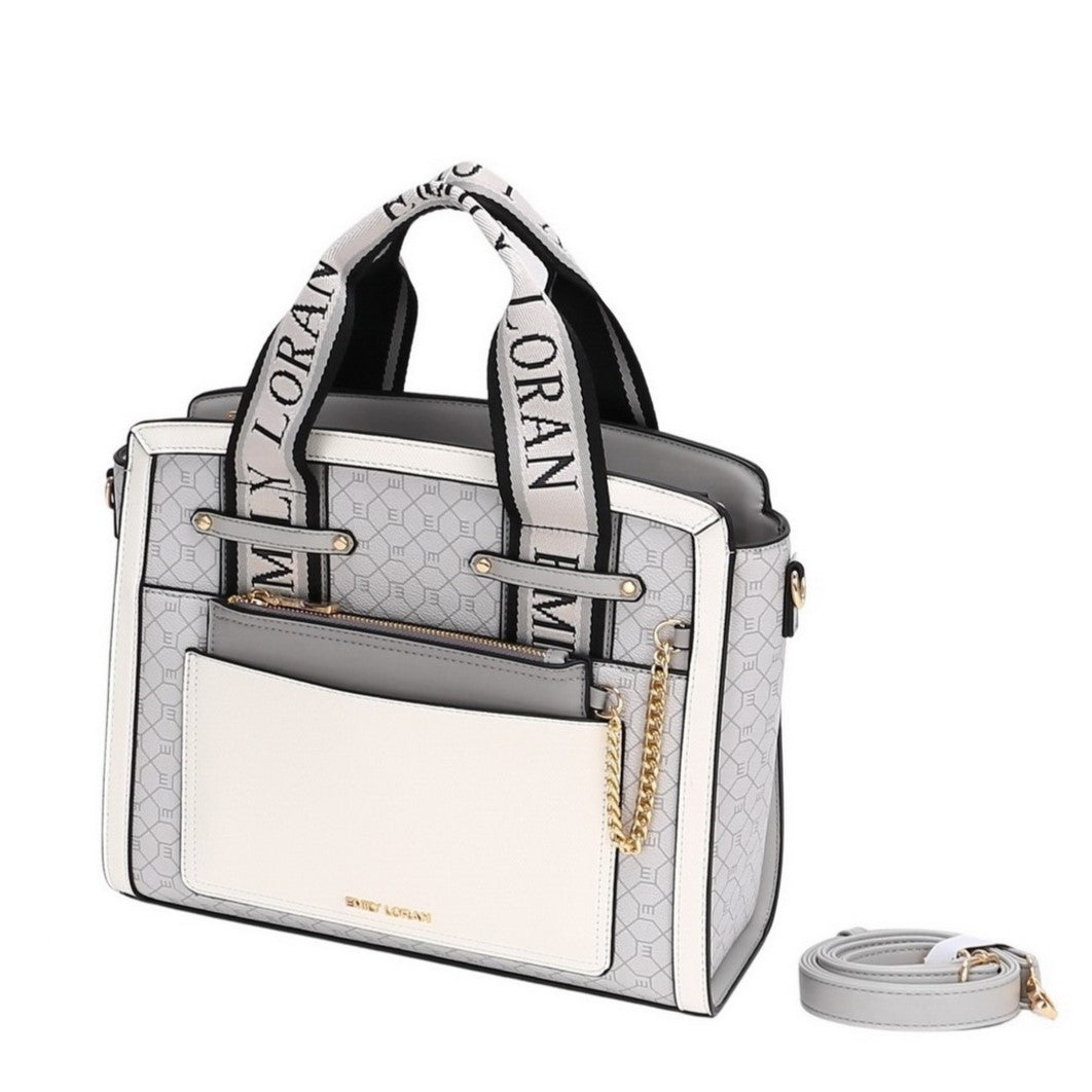 Grey Satchel Tote with Woven Strap