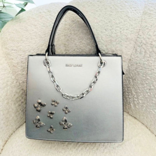 Silver Butterfly Charm Satchel Bag with Chain