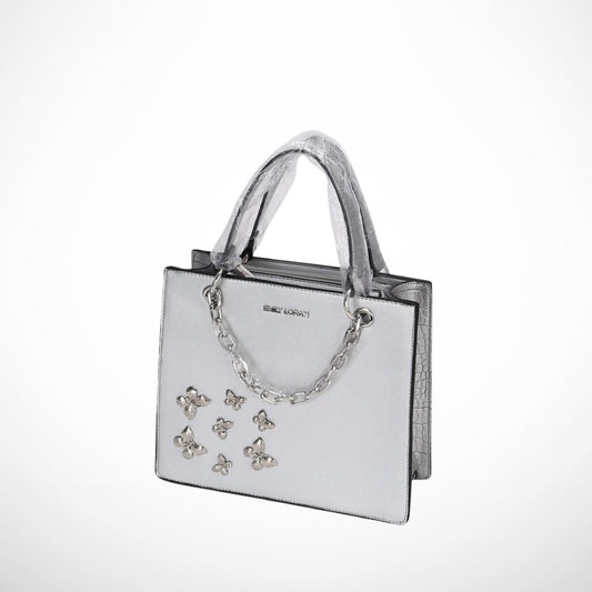 Silver Butterfly Charm Satchel Bag with Chain