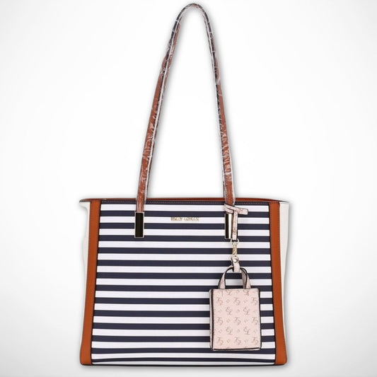 Striped Shoulder Tote Bag with Pouch