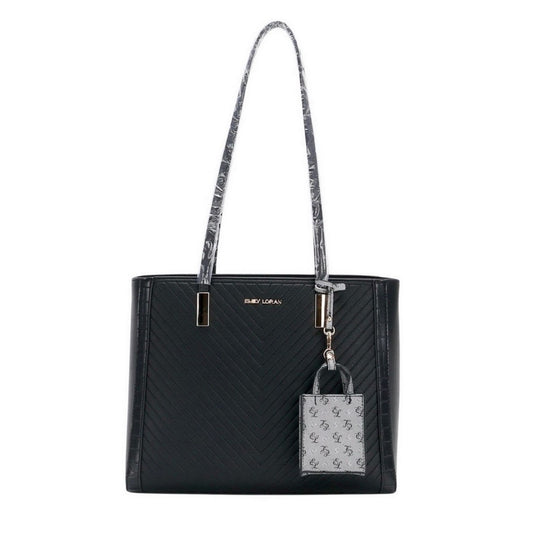 Black Quilted Shoulder Tote Bag with Pouch