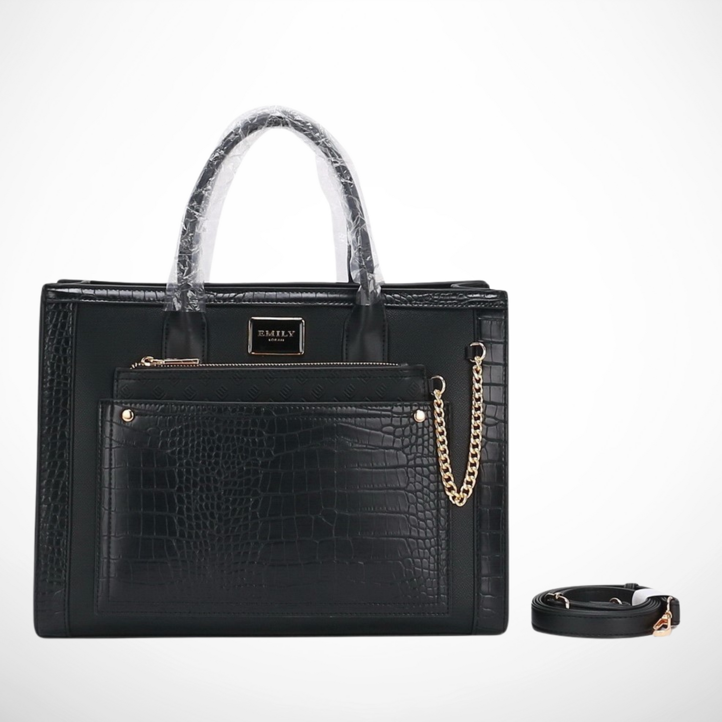 Black Satchel Bag with Front Pocket & Pouch