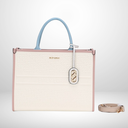 Handbag with a strap on a light gray background