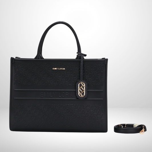 Black Large Monogram Embossed Satchel