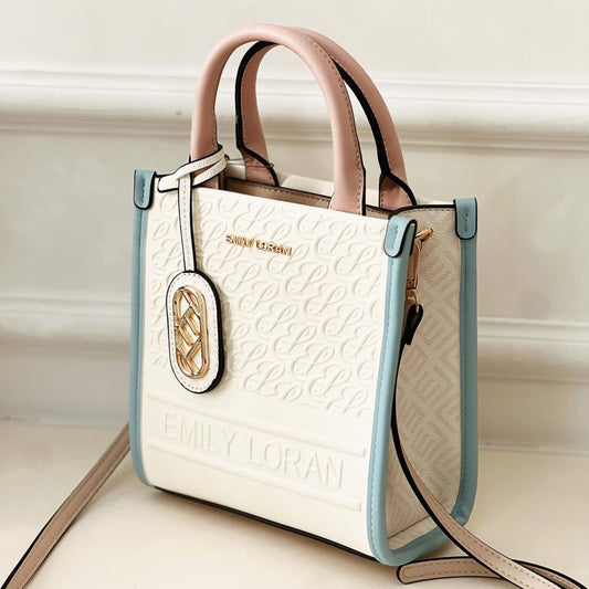 Pastel White Monogram Embossed Satchel