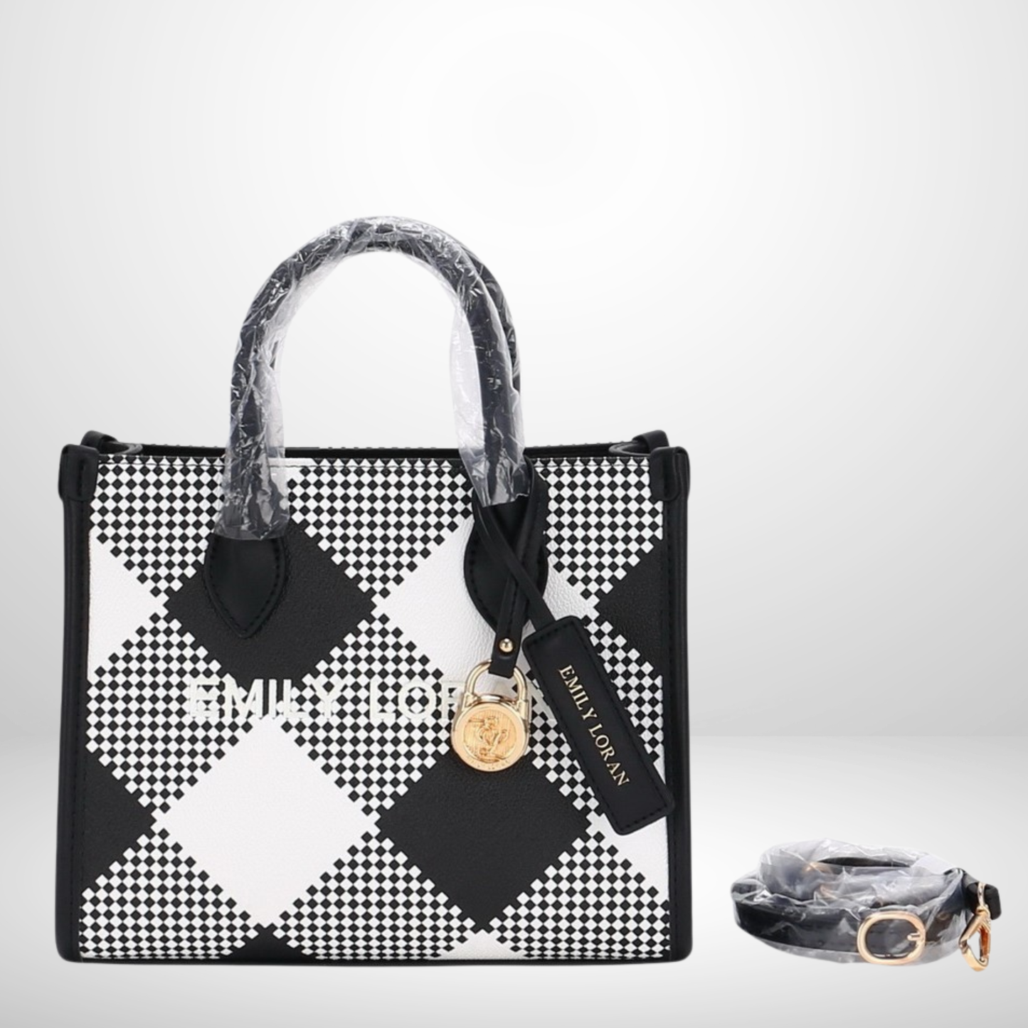 Geometric Printed Tote Bag with Double Handle and Zip Closure