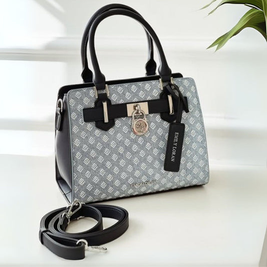 Blue Embossed Satchel with Lock