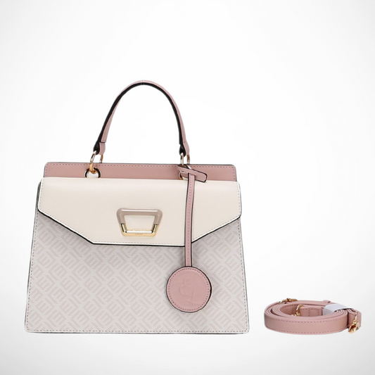 Beige Double Flap Satchel Bag