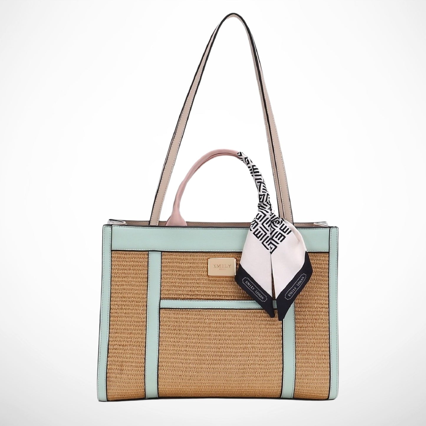 Pastel Raffia Double Handle Tote Bag with Straps