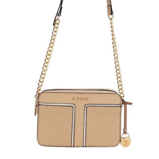 Beige Crossbody Bag with Gold Chain Strap