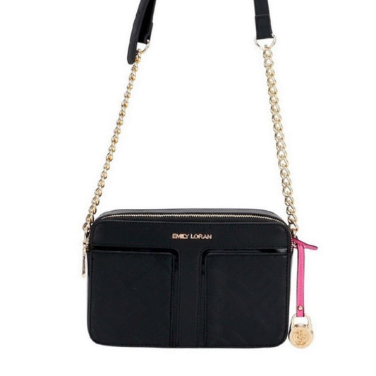 Black crossbody handbag with chain strap