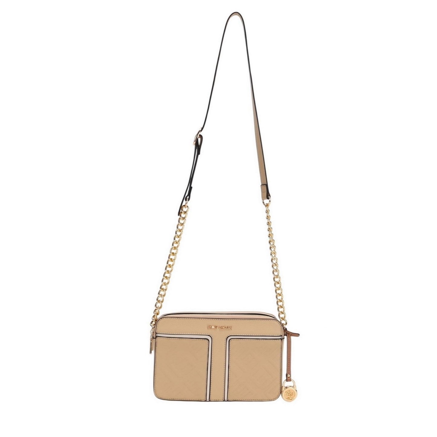 Beige Monogram Embossed Camera Crossbody Bag