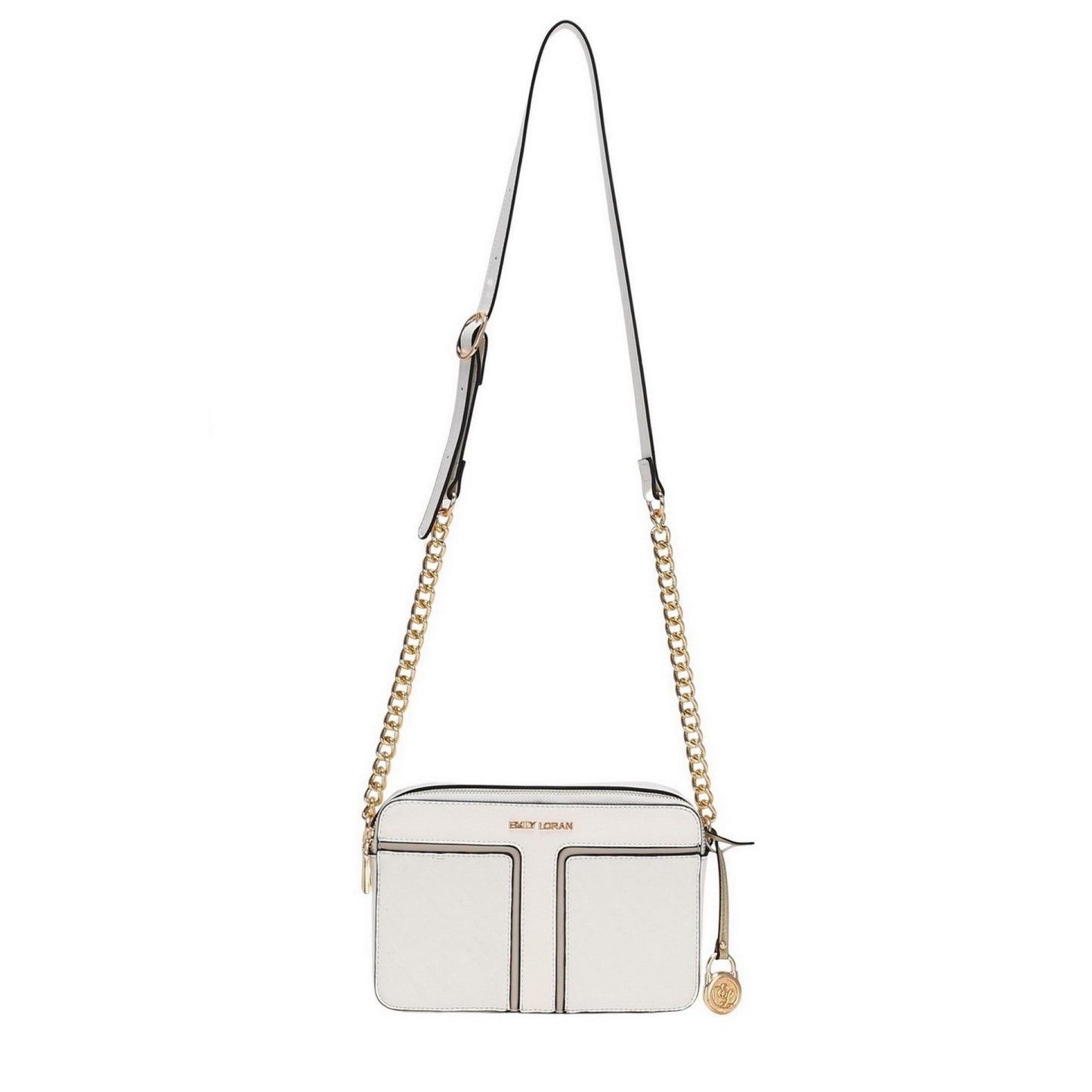 White Monogram Embossed Camera Crossbody Bag