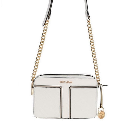 White Crossbody handbag with gold chain strap