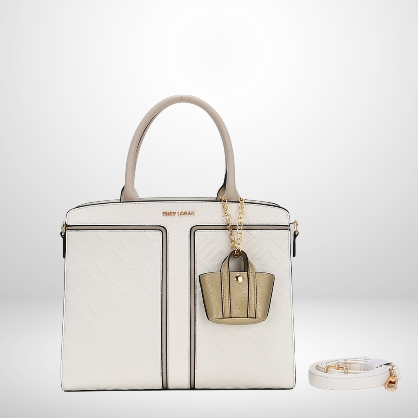 Beige EMILY Structured Tote Bag with Pouch