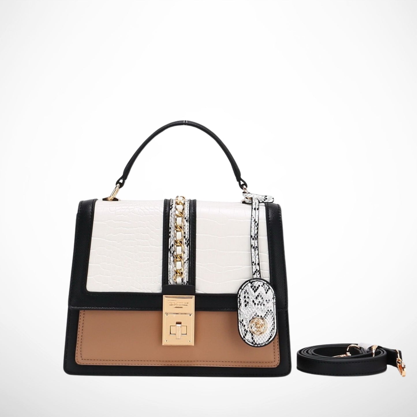 Striped Top Handle Satchel with Chain