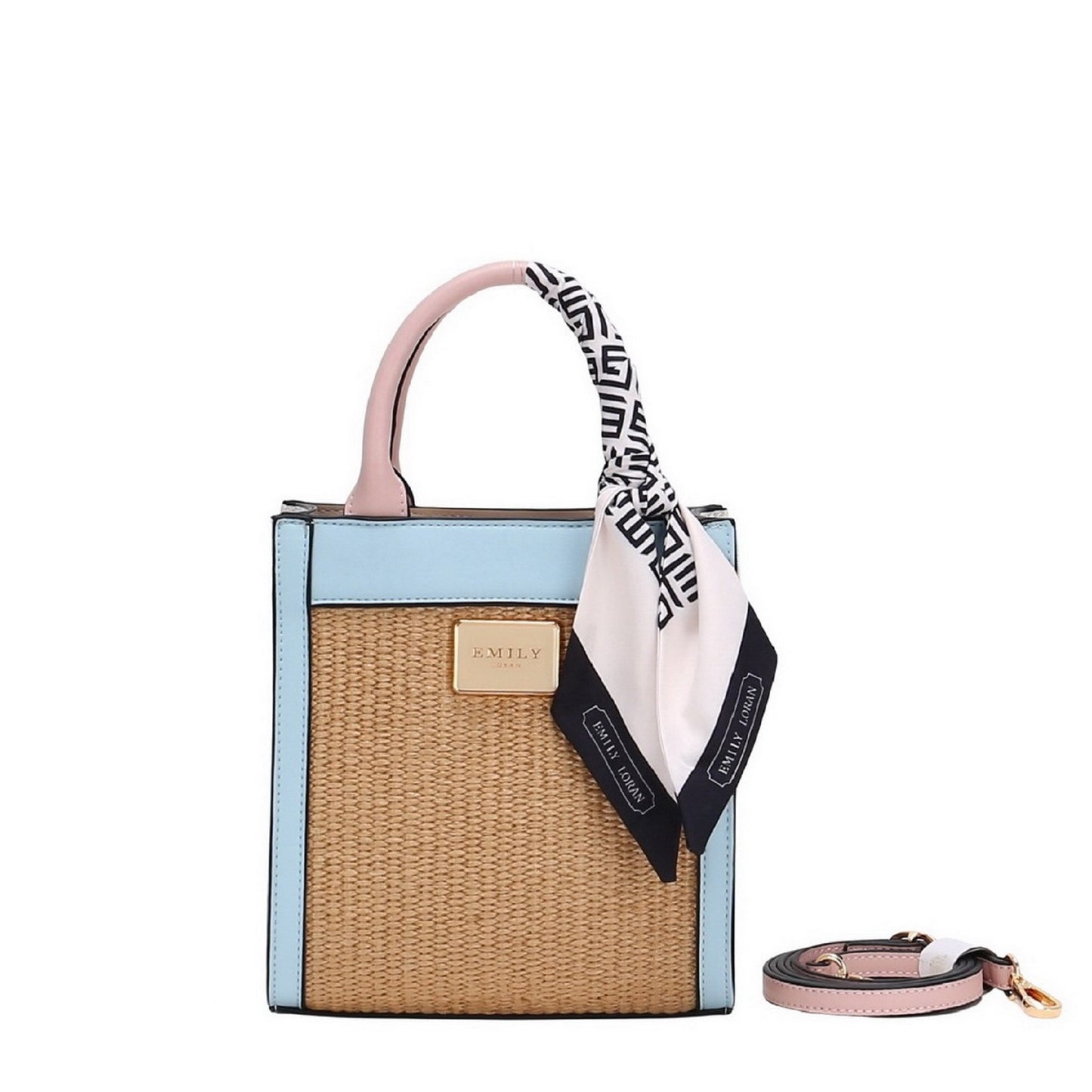 Pastel Raffia Double Handle Tote Bag with Straps
