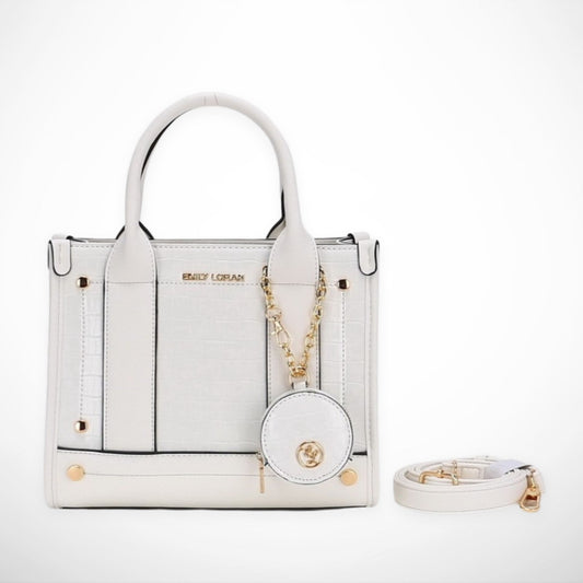 White Monogram Print Satchel with Pouch