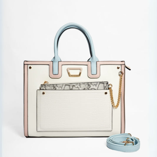 Pastel City Tote Bag with Front Pocket Pouch