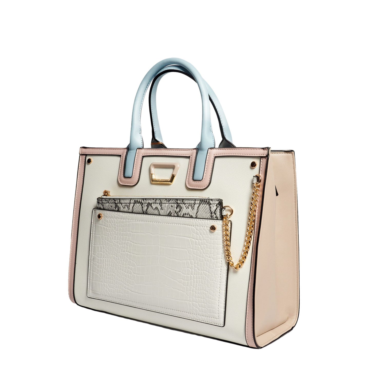 Pastel City Tote Bag with Front Pocket Pouch