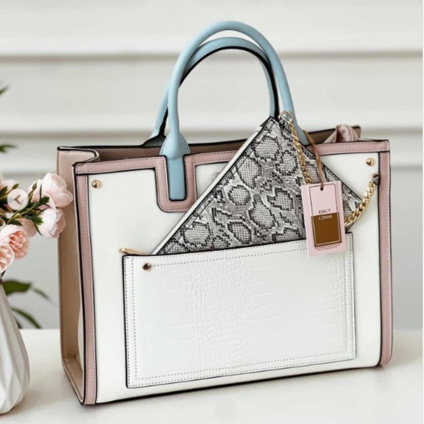 Pastel City Tote Bag with Front Pocket Pouch