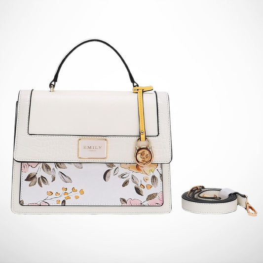 White Floral Top Handle Satchel