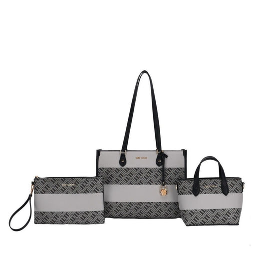 Black 3 piece Tote Bag Set with Small Bag and Pouch